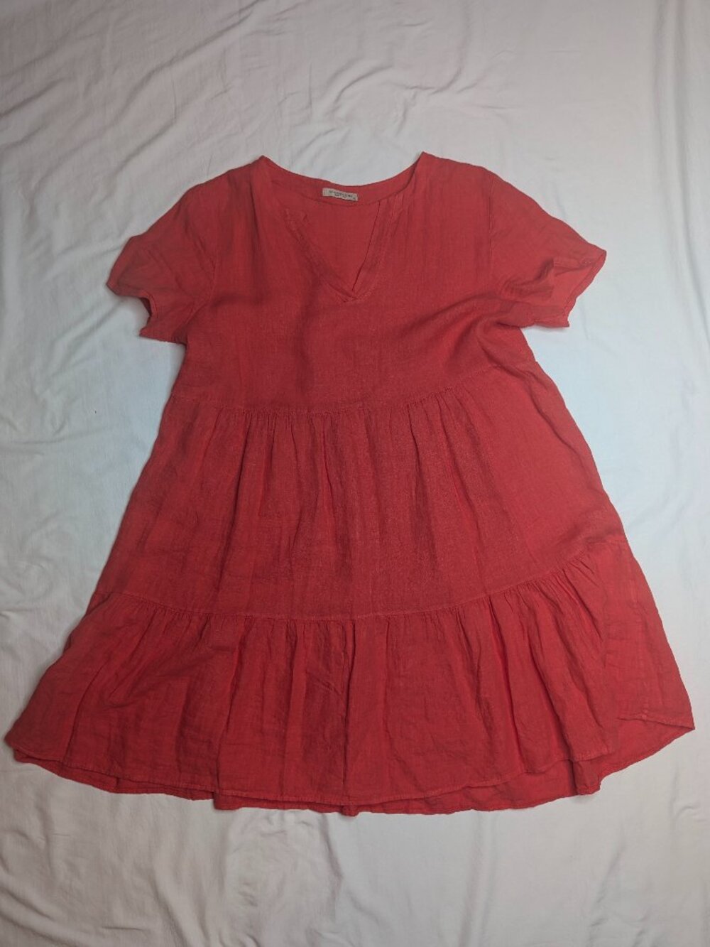 Francesca Bettini coral/red short sleeve linen dress - Size XL